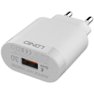 Сетевая зарядка LDNIO A303Q 1 USB + кабель micro White