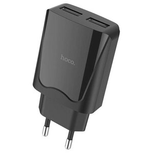 Сетевое зарядное устройство 2 x USB A 2.4A Hoco C52A черный для смартфона Apple и Android