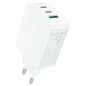 Сетевое зарядное устройство 3в1 (1*USB-A / 2*TypeC) поддержкой быстрой зарядки GaN PD 65W, Acefast A41, белый
