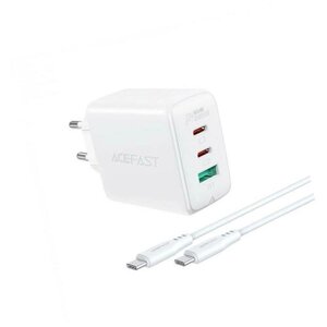 Сетевое зарядное устройство ACEFAST A13 Multiple Protocols, 2*Type-C + USB, PD65W + Кабель Type-C to Type-C 100W, 1.2m, Белый