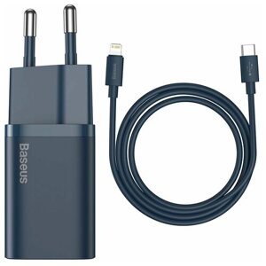 Сетевое зарядное устройство/Быстрая зарядка Baseus TZCCSUP-B03 1C 20W EU Sets Blue Cable Type-C to iP PD 20W 1m Blue
