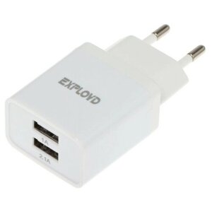 Сетевое зарядное устройство Exployd EX-Z-611, 2 USB, 3.1 А, белое