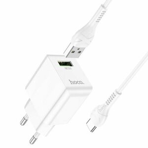 Сетевое зарядное устройство Hoco C98A, 1 USB, 18 Вт, QC, кабель Type-C - USB, 1 м, белое (комплект из 4 шт)