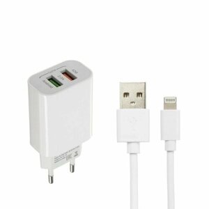 Сетевое зарядное устройство Luazon LCC-96, 2 USB, 2 A, кабель Lightning, белое (комплект из 6 шт)