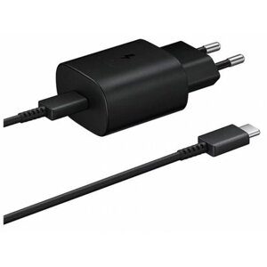 Сетевой адаптер для Samsung Super Fast USB-C 25W + кабель 3A в комплекте / блок для быстрой зарядки / Черный