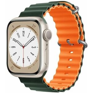 Силиконовый браслет Ocean Band для Apple Watch 42/44/45/49/ ремешок для Smart X8 Ultra, Smart GS8 Ultra / зеленый-оранжевый