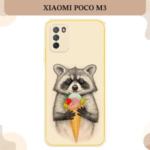 Силиконовый чехол "Енот с мороженым" на Xiaomi Poco M3 / Сяоми Poco M3