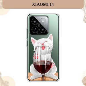 Силиконовый чехол "Кот с бокалом" на Xiaomi 14 / Сяоми 14, прозрачный