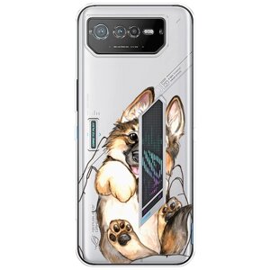 Силиконовый чехол на Asus ROG Phone 6 / Асус Рог Фон 6 "Овчарка в ладошках", прозрачный