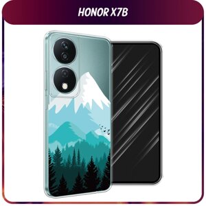 Силиконовый чехол на Honor X7B / Хонор X7B "Синяя снежная гора", прозрачный