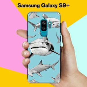Силиконовый чехол на Samsung Galaxy S9+ Акулы / для Самсунг Галакси С9 Плюс
