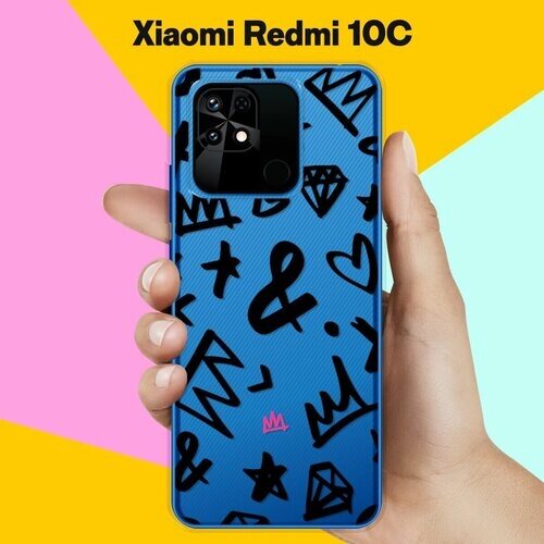 Силиконовый чехол на Xiaomi Redmi 10C Узор черный / для Сяоми Редми 10Ц