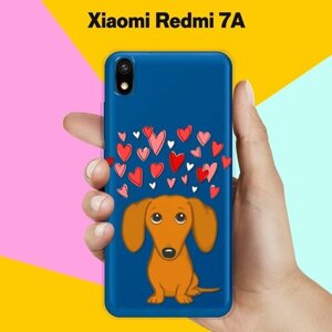 Силиконовый чехол на Xiaomi Redmi 7A Такса и сердца / для Сяоми Редми 7А