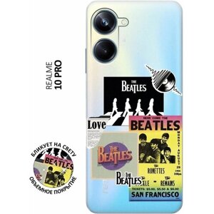 Силиконовый чехол с принтом Beatles Stickers для Realme 10 Pro / Реалми 10 Про