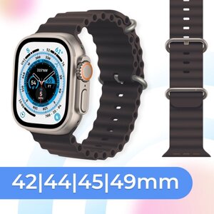 Силиконовый ремешок для смарт часов Apple Watch SE Ultra 42-44-45-49 mm / Cпортивный браслет для умных часов Эпл Вотч 1-9, СЕ (Ocean Band), Коричневый