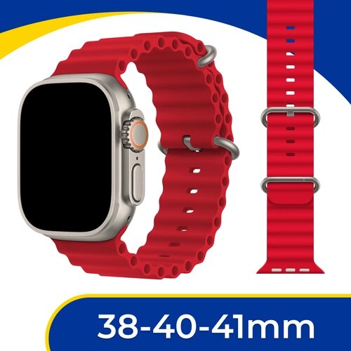 Силиконовый ремешок Ocean Band на смарт часы Apple Watch 1-9, SE, 38-40-41 мм / Сменный браслет для Эпл Вотч 1, 2, 3, 4, 5, 6, 7, 8, 9, СЕ / Красный