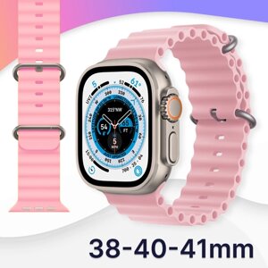 Силиконовый ремешок Ocean Band на смарт часы Apple Watch 1-9, SE, 38-40-41 мм / Сменный браслет для Эпл Вотч 1, 2, 3, 4, 5, 6, 7, 8, 9, СЕ / Розовый