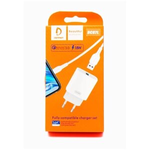 Зарядное устройство Denmen DC07L QC3.0 USB + кабель iPhone 5/iPad White