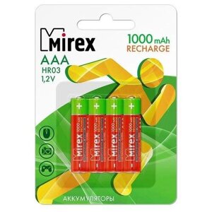 Аккумулятор Ni-Mh 1000 мА·ч 1.2 В Mirex Rechargeable AAA, в упаковке: 4 шт.