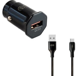 Автомобильная зарядка 1xUSB FaisON A-20, EDGE, 3.0A, QC3.0, кабель микро USB , 1.0 м, черный