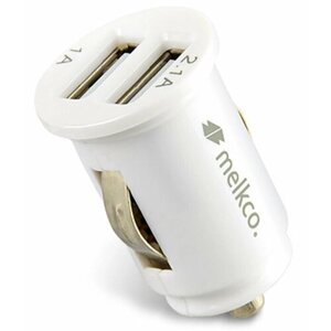 Автомобильное зарядное устройство "Melkco"два порта USB, выход 1А и 2,1А, белый цвет