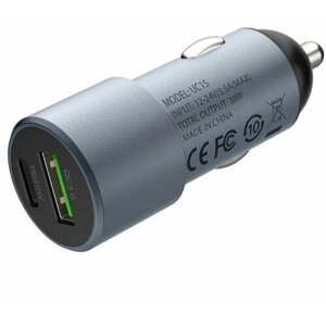 Автомобильное зарядное устройство Momax UC15 38W Dual Port Car Charger PD 3.0 QC 3.0 Space Gray (UC15E)