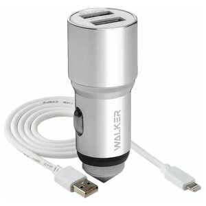 Автомобильное зарядное устройство на 2 USB с кабелем Lightning 8-pin 2,1A, Walker