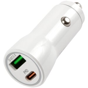 Автомобильное зарядное устройство USB QС 3.0 18W + Type-C PD 18W, 2 порта с функцией быстрой зарядки, белый