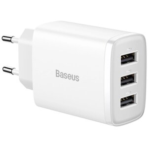 Baseus Сетевое зарядное устройство Compact Charger 3USB, 3.4A, 17W white (Белый)