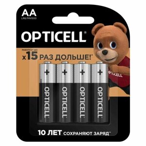 Батарейка алкалиновая OPTICELL, AA, LR6-4BL, 1.5В, блистер, 4 шт