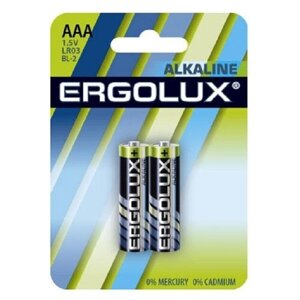 Батарейка Ergolux AAA/LR 03 Alkaline BL-2 (LR 03 BL-2, 1.5В)(2 шт в уп.)