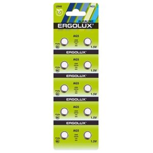 Батарейка Ergolux AG5 (LR48/LR754), в упаковке: 10 шт.