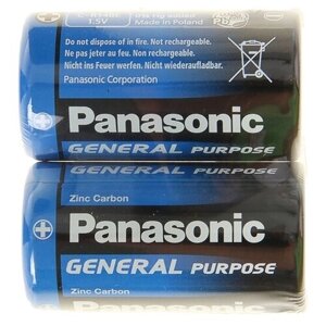 Батарейка солевая Panasonic General Purpose, C, R14-2S, 1.5В, спайка, 2 шт. В упаковке шт: 1