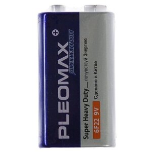 Батарейка солевая Pleomax Super Heavy Duty, 6F22-1S, 9В, крона, спайка, 1 шт. 824047