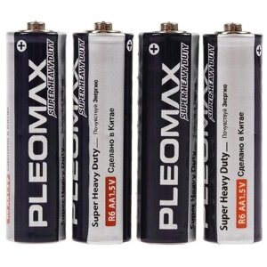 Батарейка солевая Pleomax Super Heavy Duty, AA, R6-4S, 1.5В, спайка, 4 шт, 2 штуки
