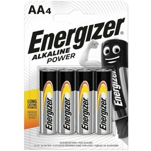 Батарейки комплект 4 шт, ENERGIZER Alkaline Power, AA (LR06, 15А), алкалиновые, пальчиковые, блистер, E300132908