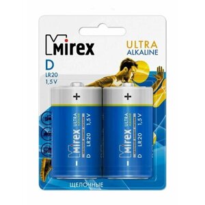 Батарейки щелочные (алкалиновые) Mirex LR20 / типоразмер D 1,5V 2 шт