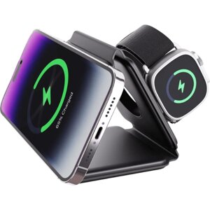 Беспроводное магнитное зарядное устройство 3-в-1 / для смартфона / часов / наушников / iPhone+iWatch+AirPods / черный