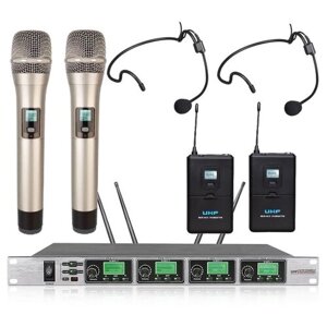 Беспроводной микрофон NOIR audio U 5400-HS06/H с двумя ручными и двумя головными микрофонами для вокала, караоке и речи