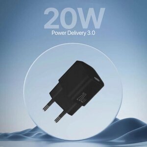 Быстрая зарядка (блок питания) USB-C 20W Power Delivery, Компактный сетевой адаптер, Черный