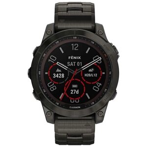 Часы Garmin Fenix 7 Sapphire Solar титановый угольно-серый DLC с угольно-серым титановым DLC браслетом, 010-02540-39