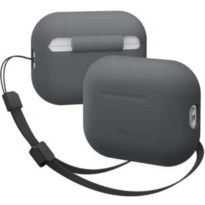 Чехол Elago Silicone case для Apple Airpods Pro 2 силиконовый с покрытием Soft-touch, с регулируемым шнурком на руку, серый
