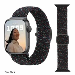 Эластичный тканевый ремешок для Apple Watch 1-7 8 серии и SE (38 40 41 мм), чёрный космос
