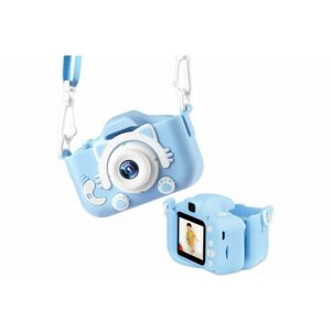 Фотоаппарат детский цифровой синий (голубой), кошечка (Cute Kitty by UNIQ). Видео и фото, игры. Подарок для детей.