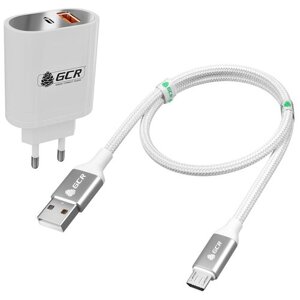 GCR Комплект сетевое зарядное устройство 36W USB TypeA + TypeC, PD18W + Quick Charge 3.0 + кабель QC 1.0m MicroUSB