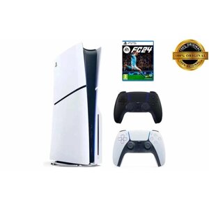 Игровая приставка Sony PlayStation 5 Slim, с дисководом, 1 ТБ, два геймпада (белый и черный), Fifa 24