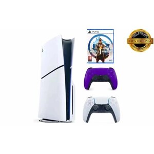 Игровая приставка Sony PlayStation 5 Slim, с дисководом, 1 ТБ, два геймпада (белый и фиолетовый), Mortal Kombat 1