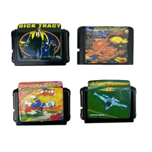 Картриджи 4 вида для приставки Sega Greendog, Dick Tracy, Quack Shot, After Burner
