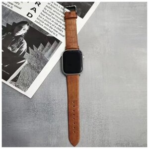 Кожаный ремешок для Apple Watch 38-40-41 мм, браслет для часов Apple Watch series 1-8 SE имитация кожи крокодила, коричневый