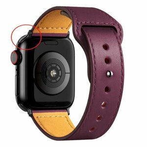 Кожаный ремешок для Apple Watch series 3 4 5 6 7 8 9 SE, в корпусах 38, 40, 41. Бордовый / Red wine BF (Черная Фурнитура)